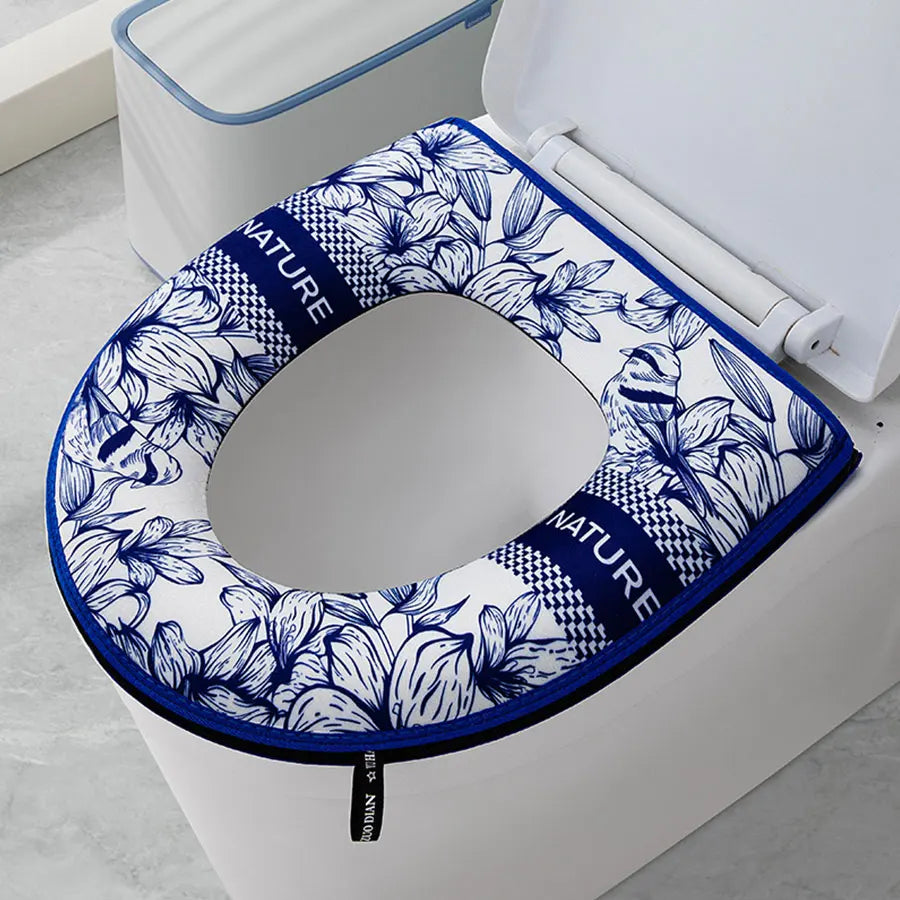 Thickened Cartoon Toilet Seat Cover – Zipper, Waterproof, Universal Toilet Seat Cover Babs Blue