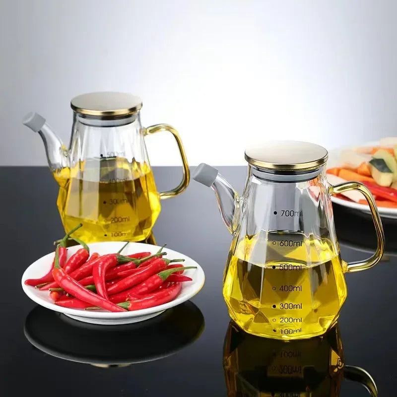 Diamond Glass Oil Bottle with Scale & Lid | 500–900ml Glass Condiment Bottle Babs