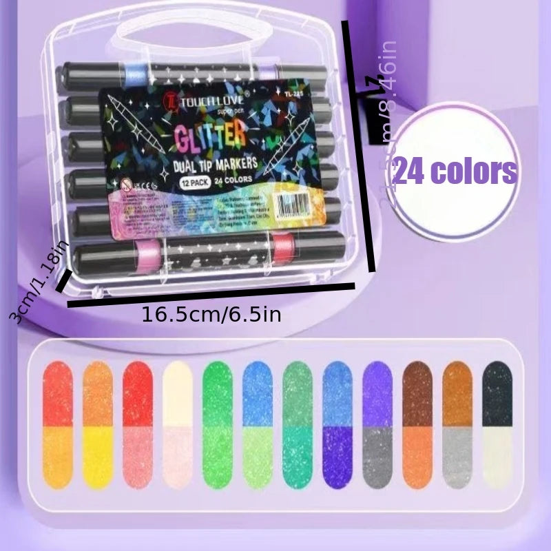 Double-Headed Glitter Chalk Marker Pen Set – 12 to 48 PCS Glitter Marker Set Babs