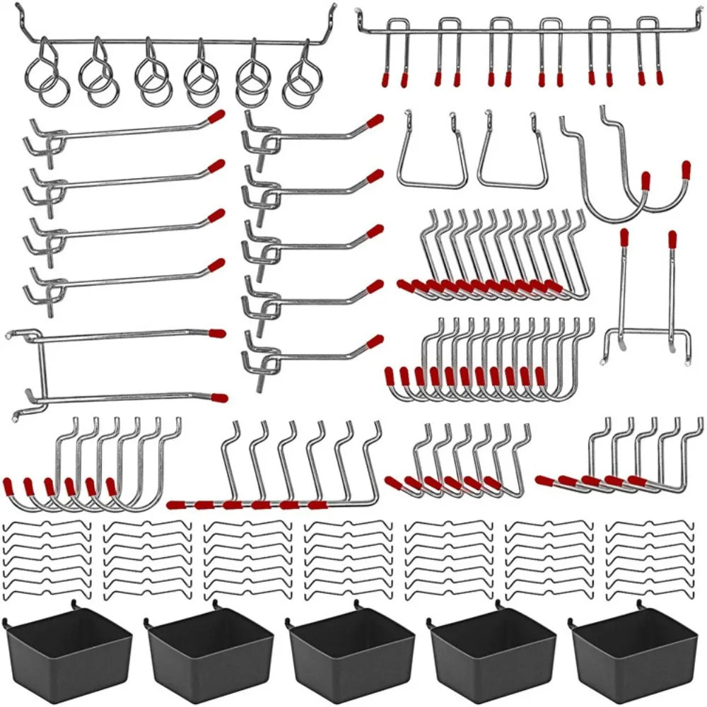 114-Piece Pegboard Hooks Set with Bins & Peg Locks | Storage Pegboard Hook Set Babs 114pcs