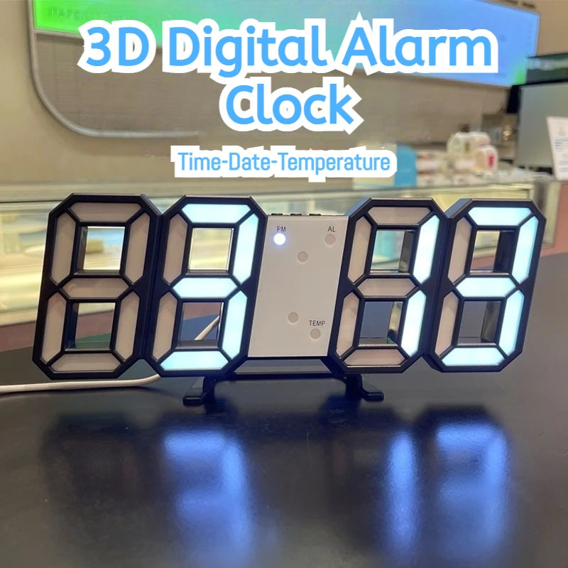 3D LED Digital Alarm Clock – Bedside, Wall & Glow Display LED Alarm Clock Babs