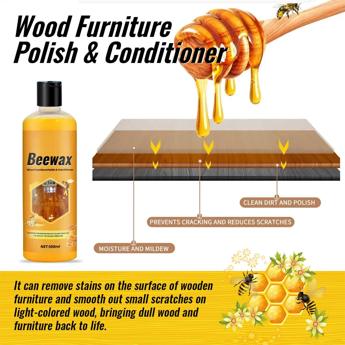 Natural Beeswax Wood Furniture Polish & Cleaner Spray 100ml Wood Furniture Polish Babs
