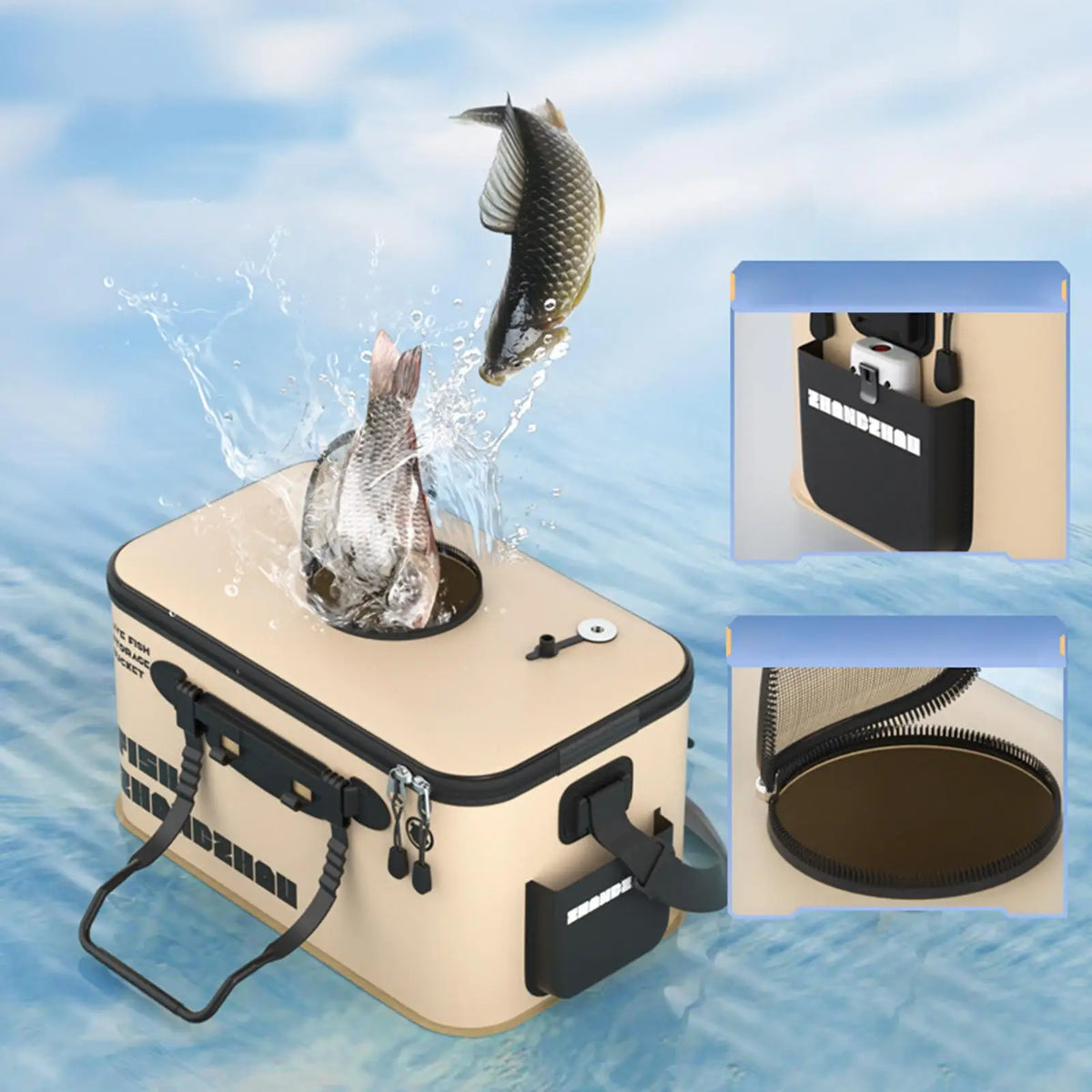 Foldable Live Fish Bucket 12/22L EVA with Net Cover & Handle Fishing Bucket Babs