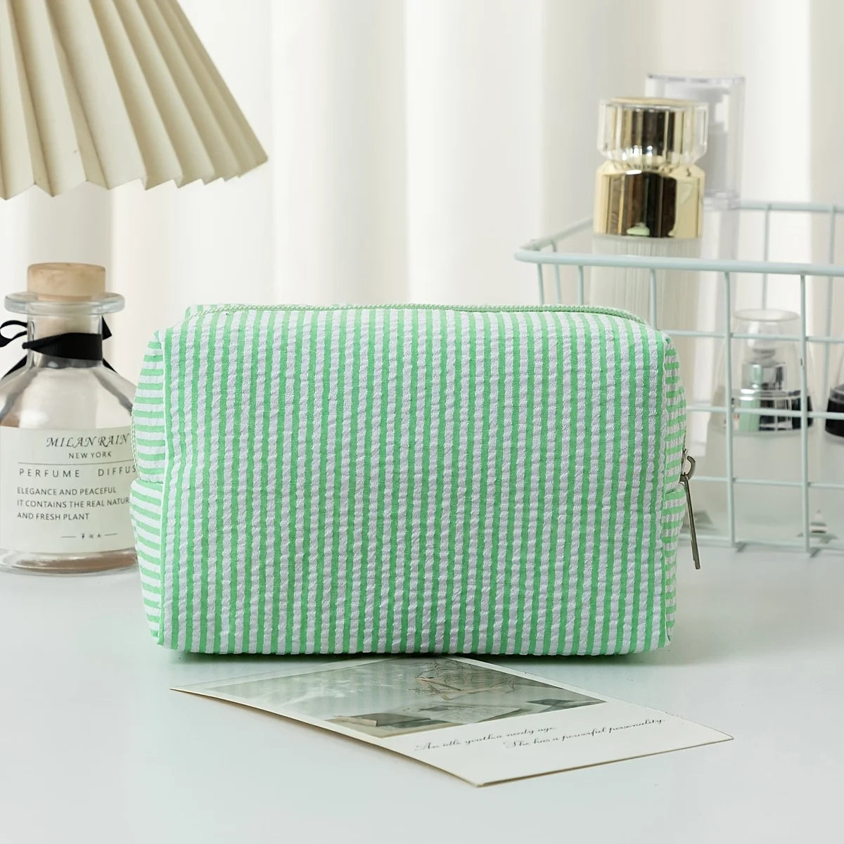 Striped Makeup Bag – Portable Travel Toiletry & Pencil Case Cosmetic Travel Bag Babs green