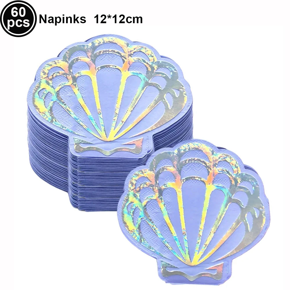 Seashell Paper Napkins – Mermaid Ocean Party Cocktail Décor Disposable Party Napkins Babs 60pcs Napkins