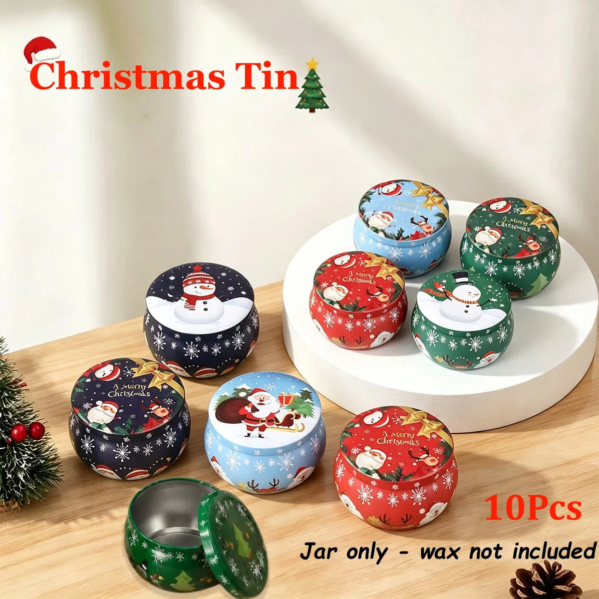 Round Christmas Tinplate Tins with Lids – DIY Candle Making Candle Making Tins Babs