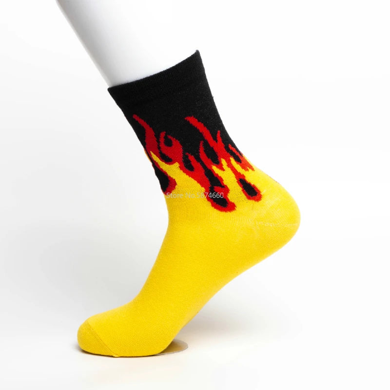 Men's Hip Hop Flame Print Crew Socks | Cotton Skateboard Socks Men's Crew Socks Babs