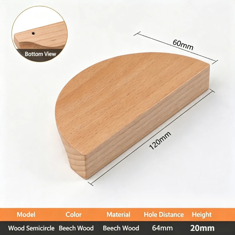 Walnut & Beech Wood Semicircular Cabinet Drawer Pull Handle Cabinet Pull Handle Babs 1Pc-64mm