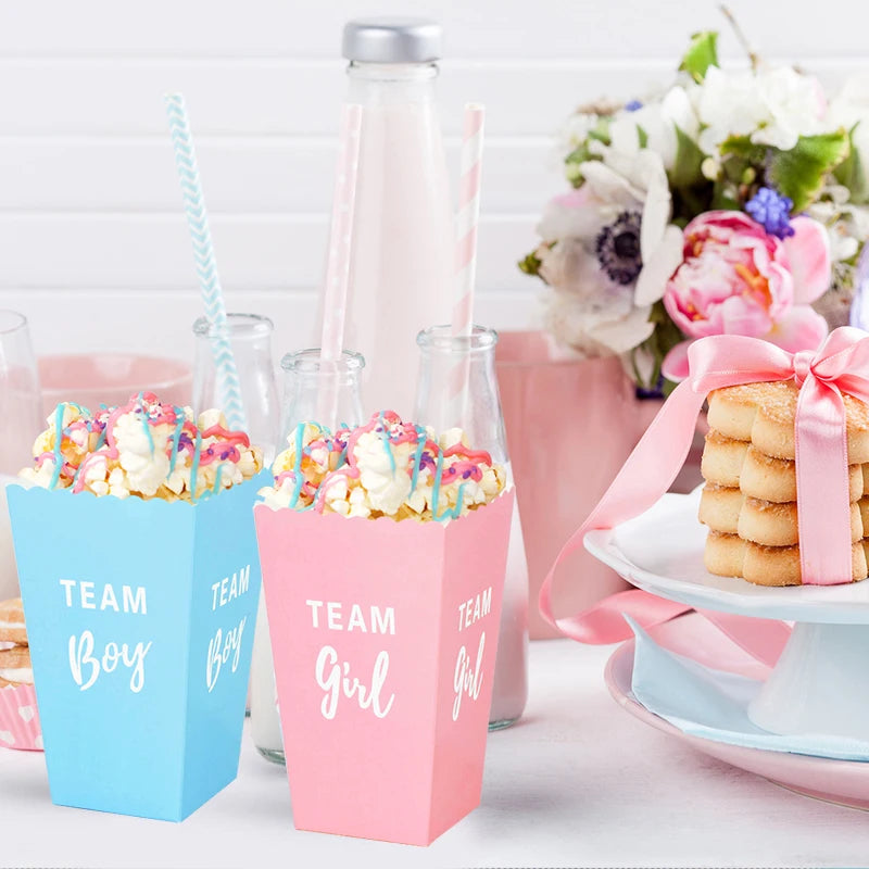 Gender Reveal Popcorn Boxes – Team Boy & Team Girl Party Set Party Favor Boxes Babs