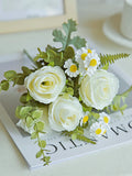 Silk Rose Artificial Flower Bouquet for Wedding & Home Decor Artificial Flower Bouquet Babs WHITE 1PC