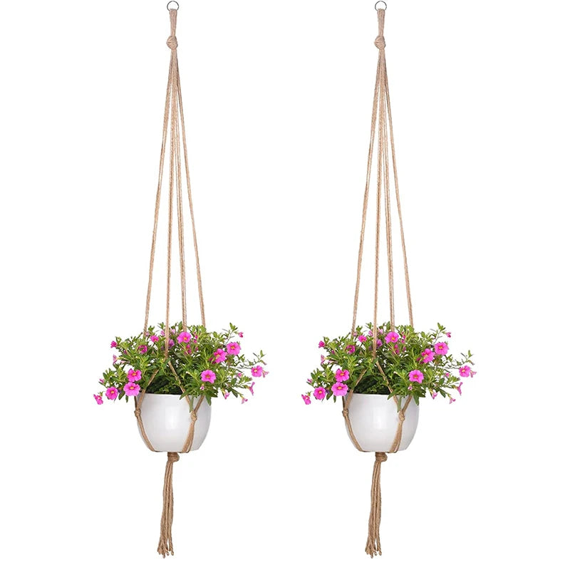 Macrame Hanging Plant Basket with Hook – Boho Planter Net Hanging Plant Basket Babs
