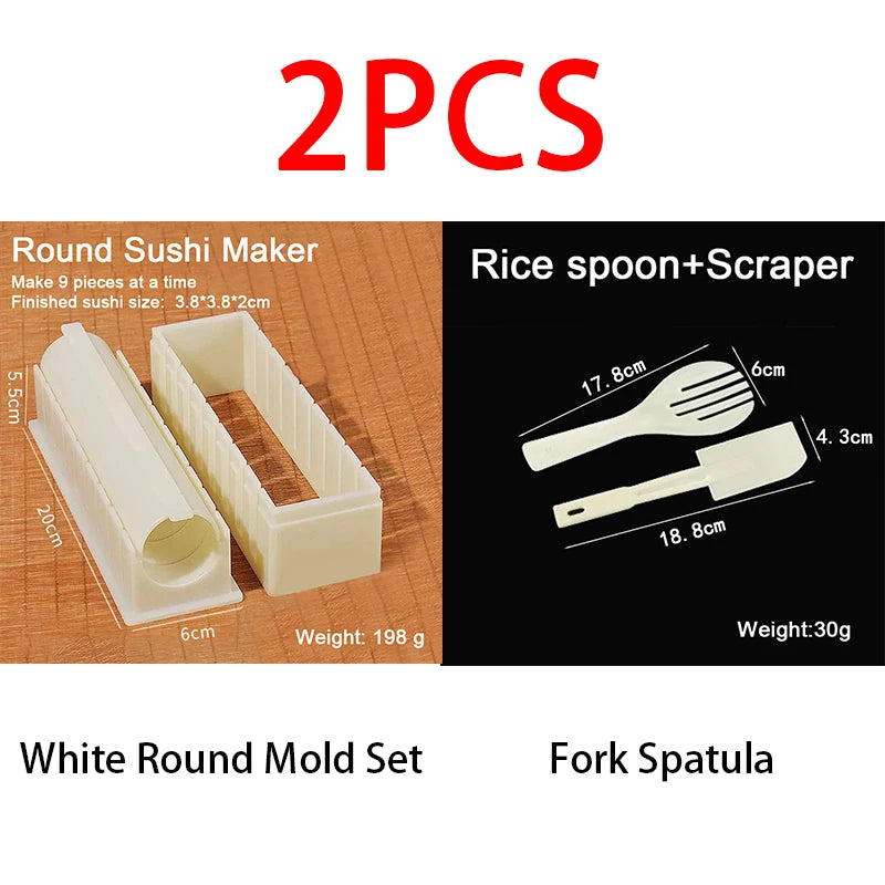 Sushi Maker Mold Set – Round, Square & Heart Onigiri Molds Sushi Mold Set Babs 2pcs-Round Fork