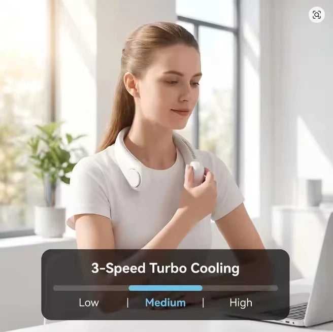 Bladeless Hanging Neck Fan – USB Rechargeable, Adjustable Speed Wearable Neck Fan Babs