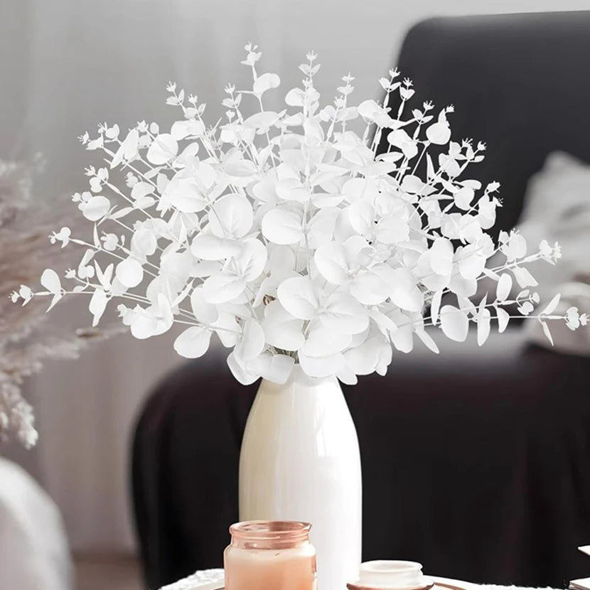 Artificial White Eucalyptus Stems – UV Silk Leaf Home Décor Artificial Plant Stems Babs