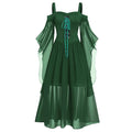 Women's Gothic Witch Costume Dress – Off-Shoulder Butterfly Sleeve Halloween Costume Dress Babs Green L
