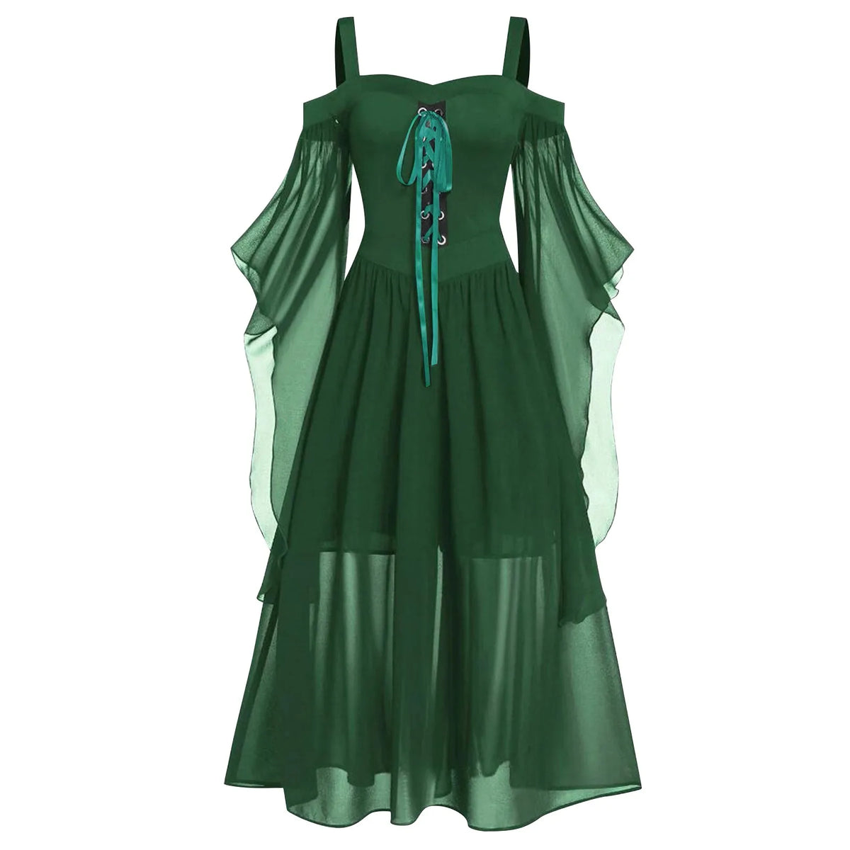 Women's Gothic Witch Costume Dress – Off-Shoulder Butterfly Sleeve Halloween Costume Dress Babs Green L