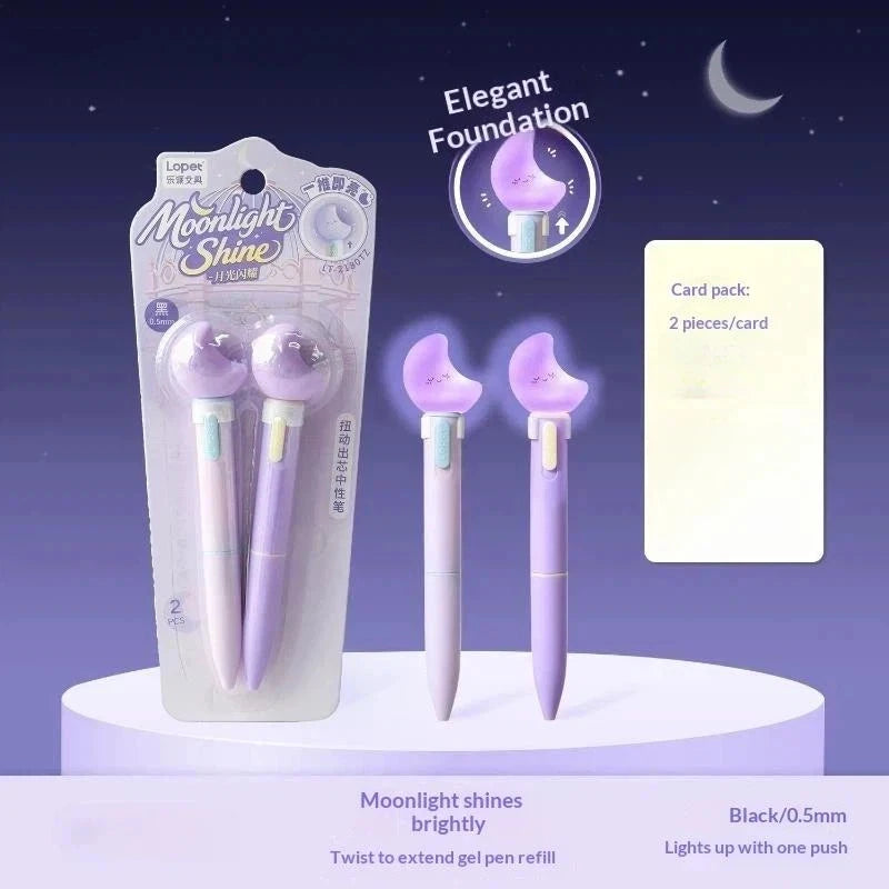 2-Pack Lucky Star Light-Up Gel Pens – Cute 0.5mm Retractable Novelty Gel Pens Babs A3