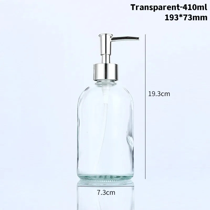 Glass Soap Dispenser Bottle 410ml – Refillable Press Pump Soap Dispenser Bottle Babs Transparent Glass