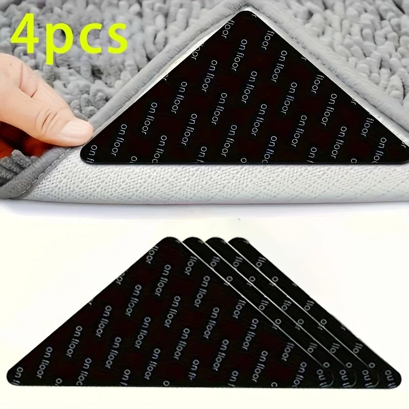 Anti-Slip Rug Grippers Washable Carpet Tape 4/8 Pcs Rug Gripper Tape Babs black