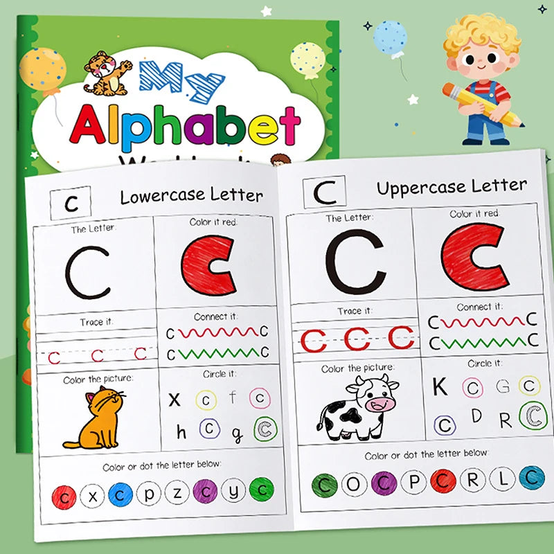 48-Page A-Z Alphabet Exercise Book – Writing & Coloring Kids Activity Workbook Babs