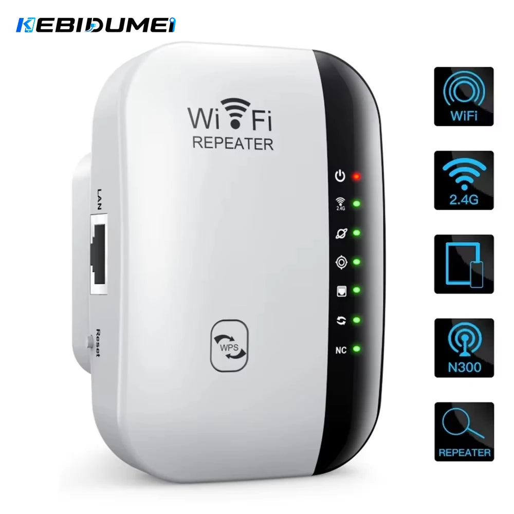 KEBIDUMEI 300Mbps WiFi Repeater & Extender – 2.4GHz Booster WiFi Range Extender Babs
