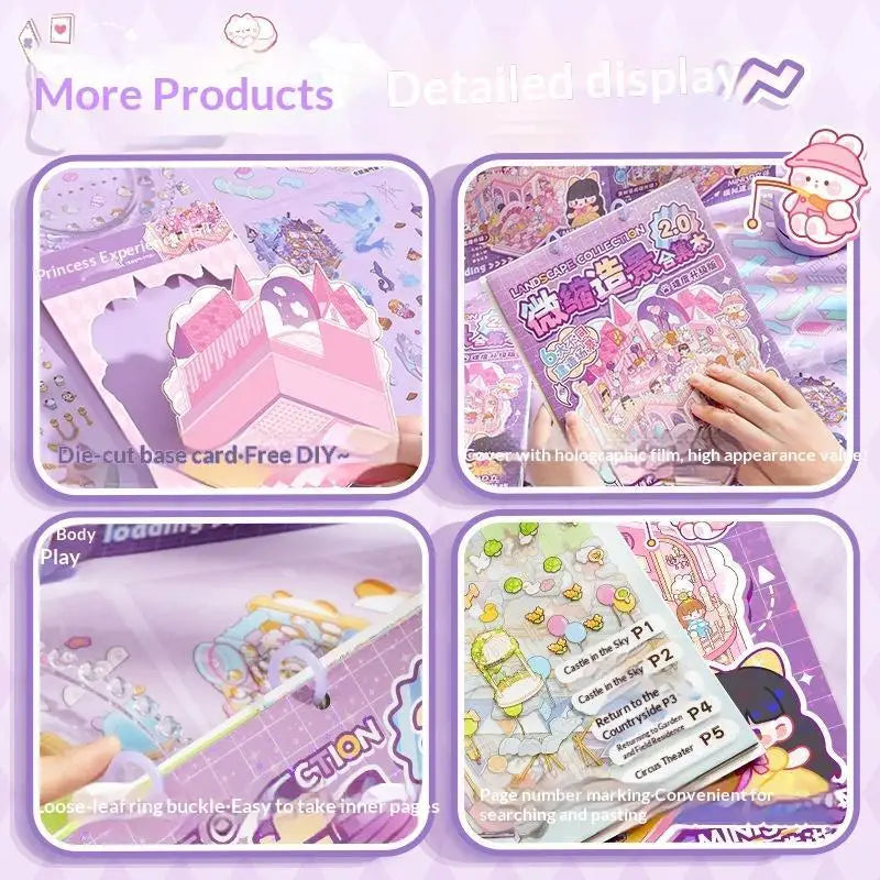 Kawaii 3D Scene Sticker Book – 20 DIY Themes, 50 Pages DIY Sticker Craft Book Babs