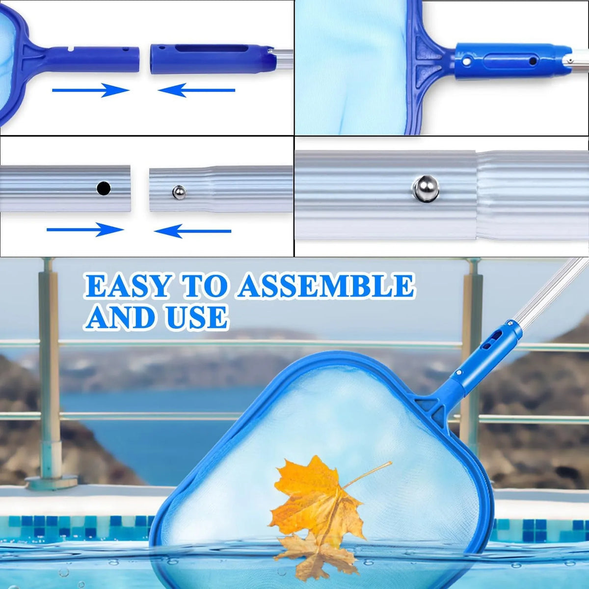 Pool Leaf Skimmer Net – 186cm Aluminum Pole, Fine Nylon Mesh Pool Leaf Skimmer Babs