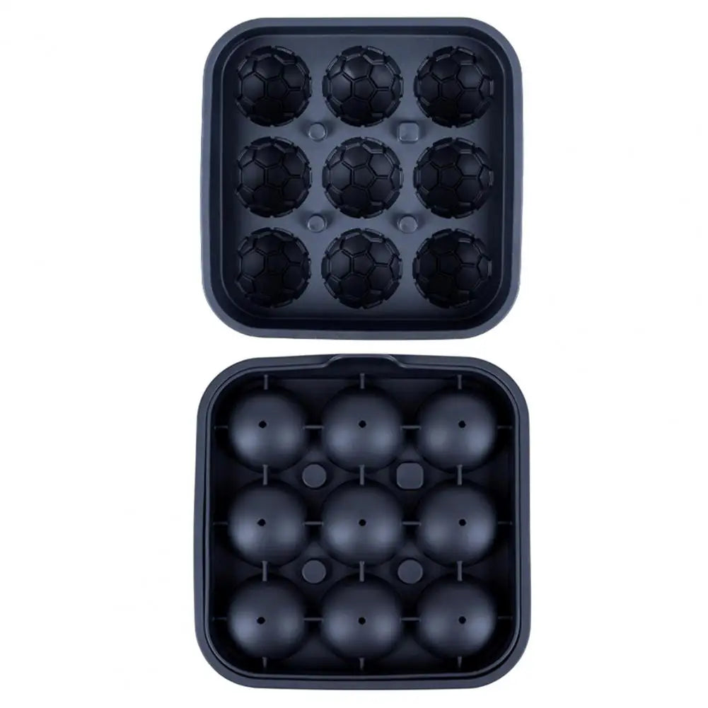 Soccer Ball Silicone Ice Cube Tray with Lid – 9 Cavities Silicone Ice Cube Tray Babs Black 1pc