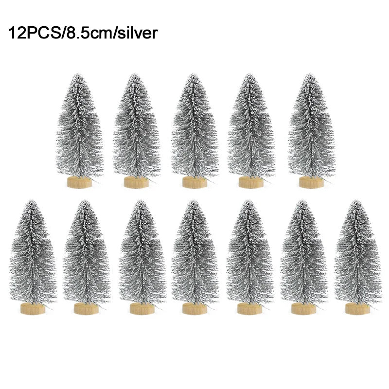 12pcs Mini Sisal Christmas Trees – DIY Holiday Table Decor Christmas Tree Decor Babs 8.5cm-silver as picture