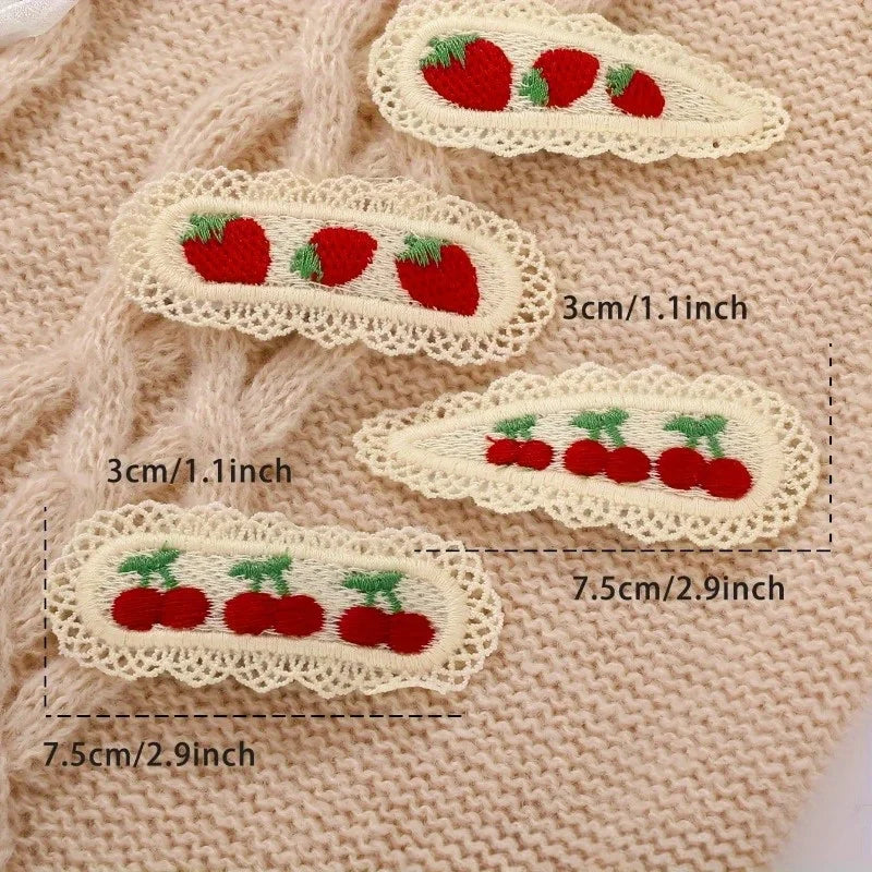 Vintage Strawberry Cherry Lace Hair Clips – 4pcs Retro Pins Hair Clips Babs