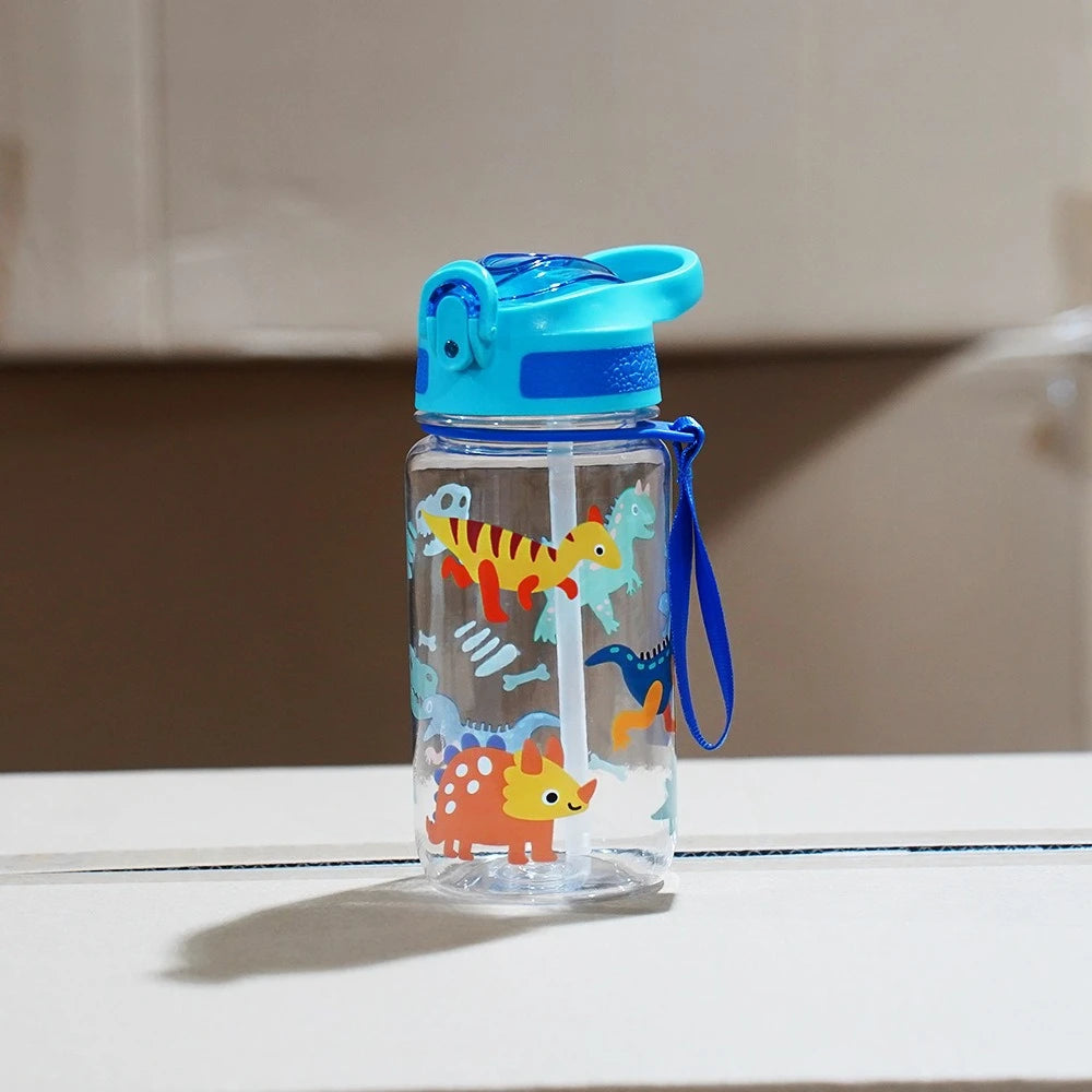 Kids Straw Water Bottle – Leakproof, BPA-Free with Carry Handle Kids Water Bottle Babs 501-600ml Cyan Dinosaur