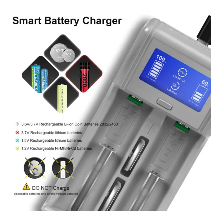 Smart Battery Charger AA AAA 18650 21700 Coin Cell – USB Smart Battery Charger Babs