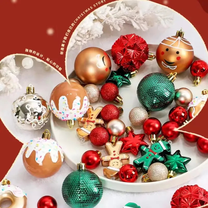 42Pcs Christmas Ball & Gingerbread Man Tree Ornaments Set Christmas Tree Ornaments Babs