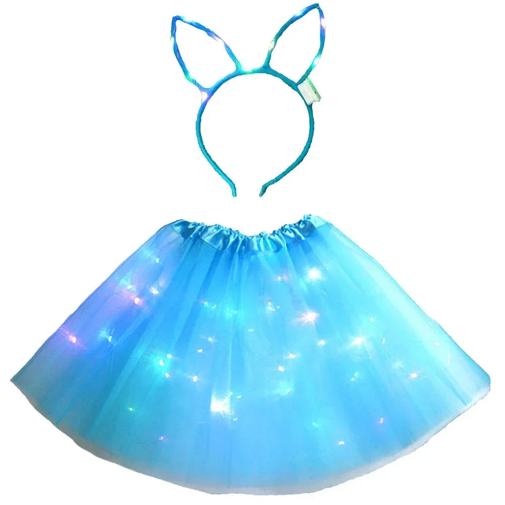 LED Light-Up Princess Tutu Skirt & Bunny Headband Set LED Costume Set Babs