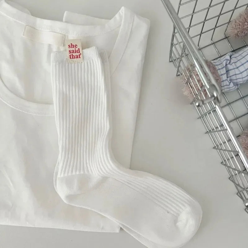Japanese Retro Cotton Women's Socks | Korean Style 2-Pair Pack Women's Fashion Socks Babs WHITE