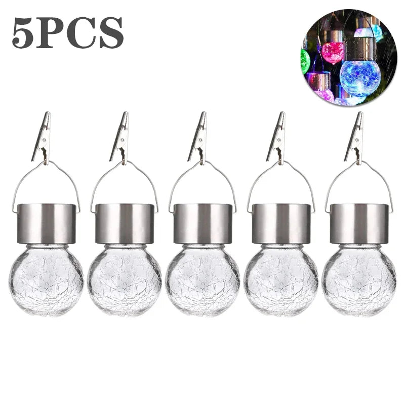Solar Hanging Garden Lights – LED Cracked Glass Ball Lanterns Solar Garden Lantern Babs Multicolor-5PCS