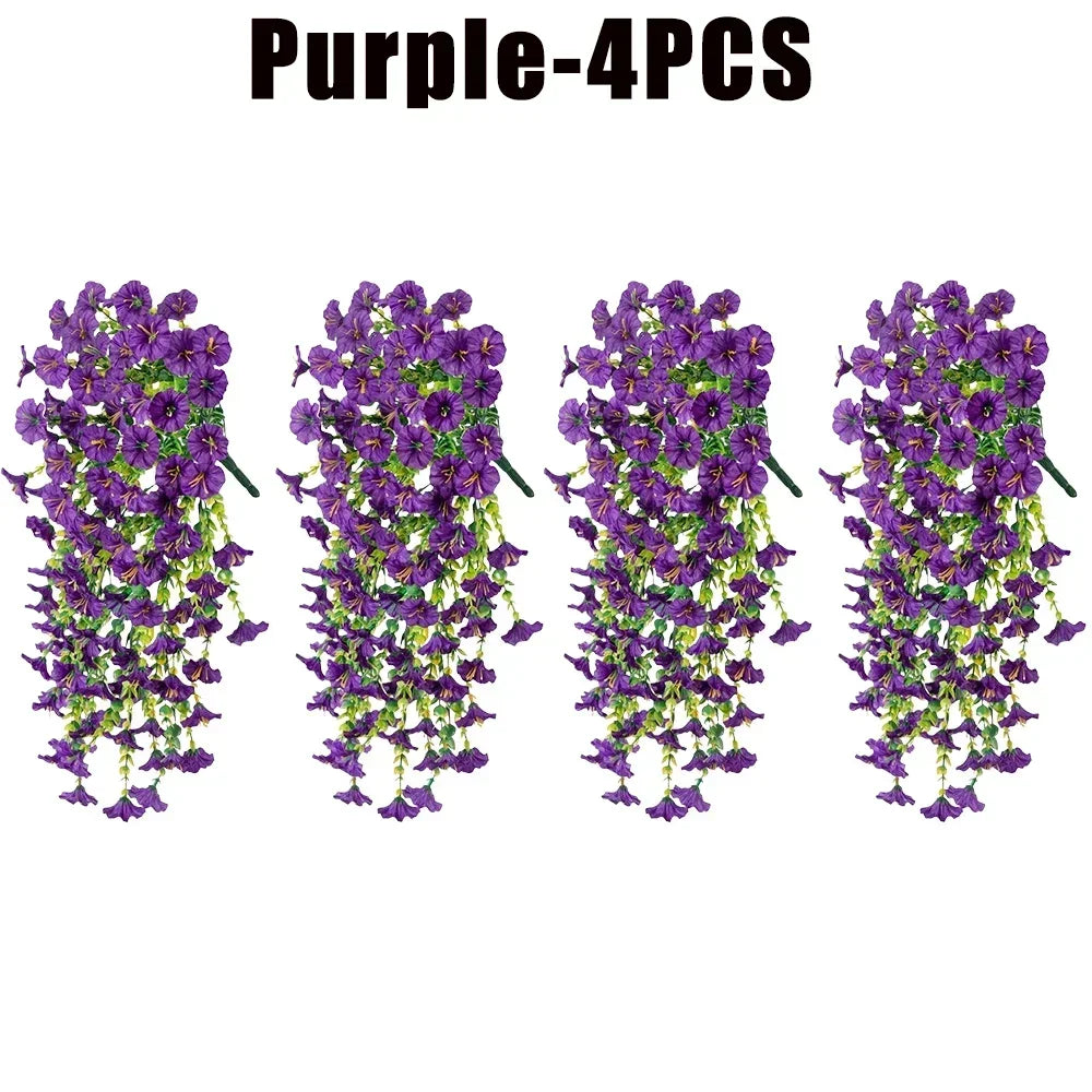 Artificial Morning Glory & Eucalyptus Hanging Floral Decor Artificial Hanging Decor Babs Purple-4PCS Plastic