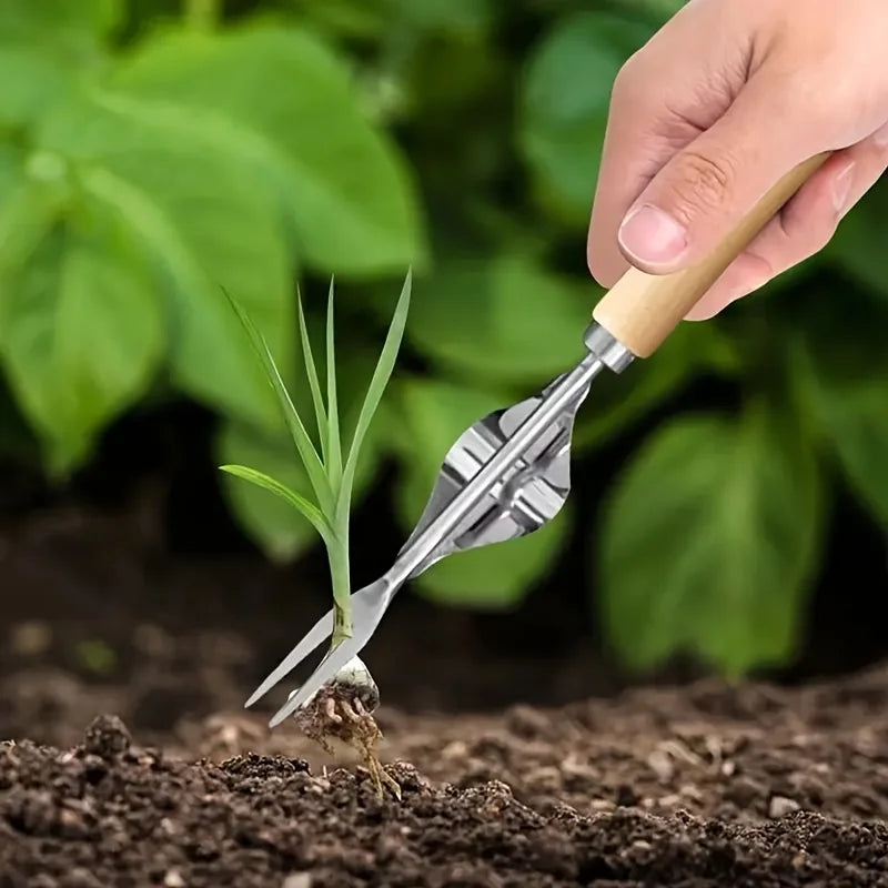 Ergonomic Stainless Steel Weed Remover with Wooden Handle Hand Weeding Tool Babs