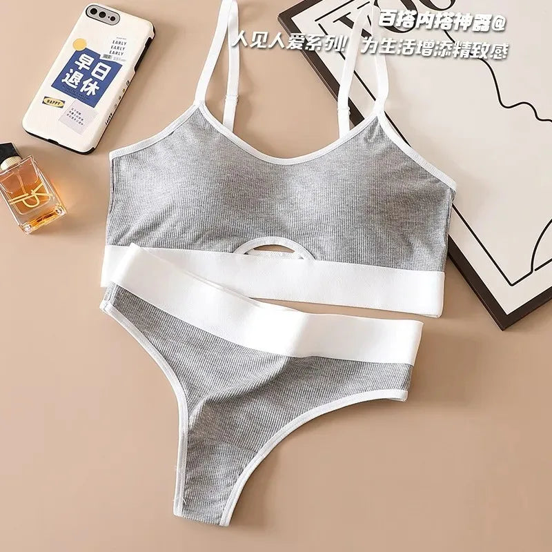 Women's Seamless Push Up Bra & Panties Set – Cotton Lingerie Lingerie Bra Set Babs light gray One Size