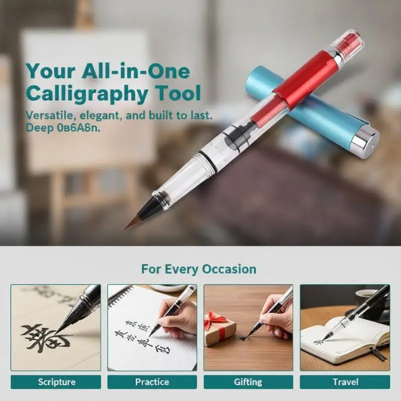 Refillable Piston Calligraphy Brush Pen – Nylon Tip, 8 Colors Calligraphy Brush Pen Babs