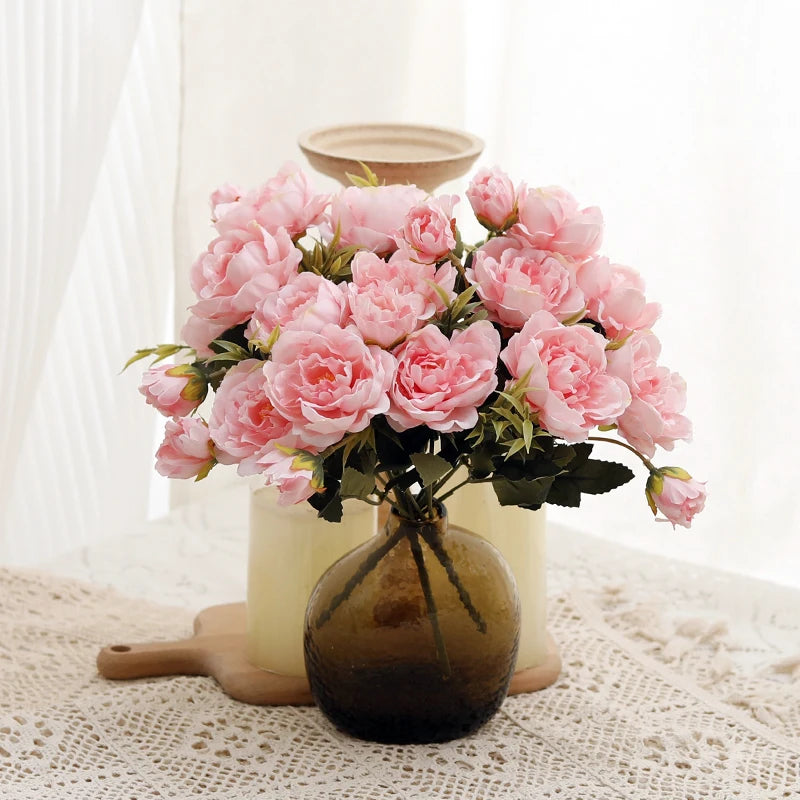 5-Head Silk Peony Artificial Flowers for Home & Wedding Decor Artificial Silk Flowers Babs