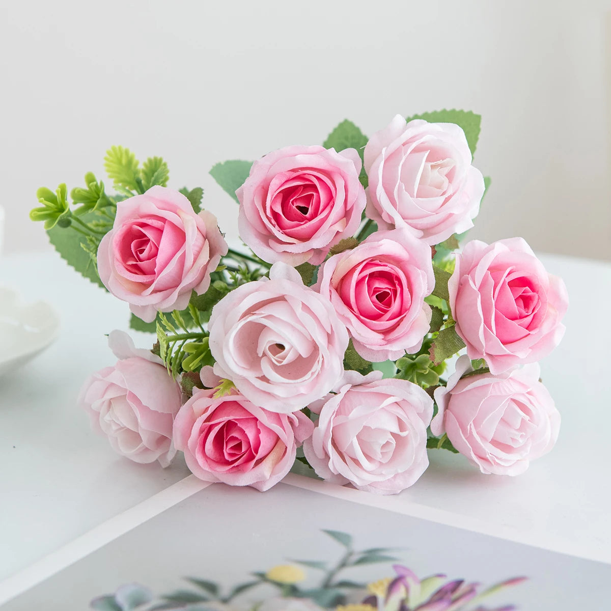 TTCY Silk Rose Artificial Bouquet – Wedding & Home Décor Gift Artificial Flower Bouquet Babs Pink
