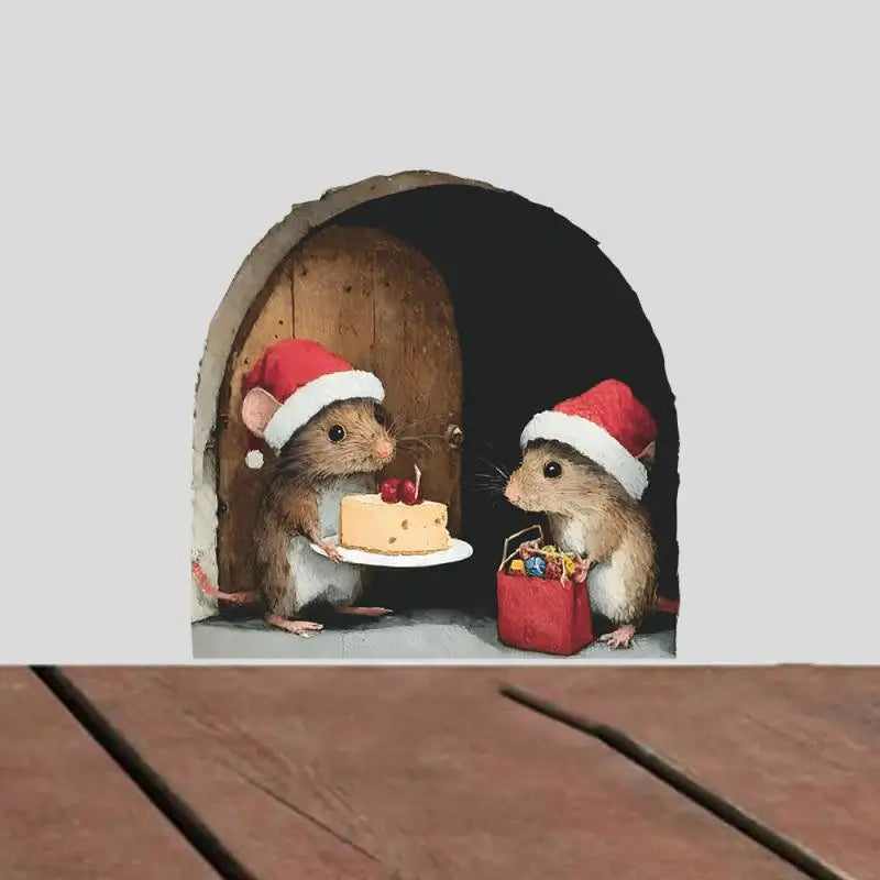 Christmas Mouse Hole Wall Stickers – Cute Xmas Home Decor Christmas Wall Sticker Babs A