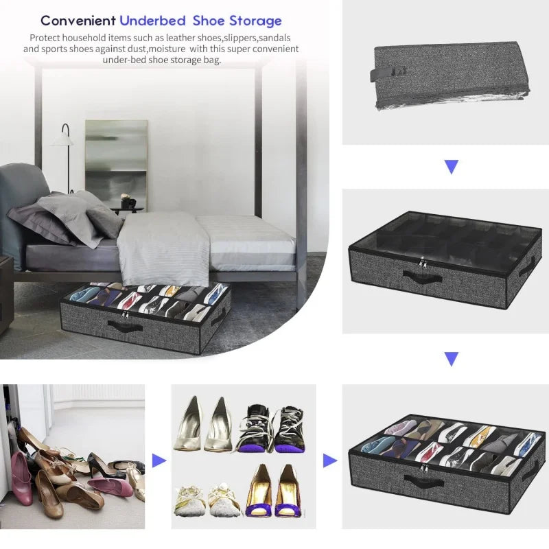 Under Bed Shoe Organizer – 12-Pair Foldable Storage Bag Shoe Storage Organizer Babs