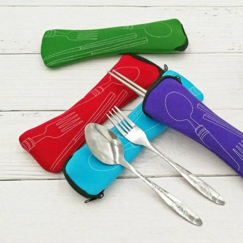 4-Piece Stainless Steel Tableware Set with Storage Bag Tableware Dinnerware Set Babs