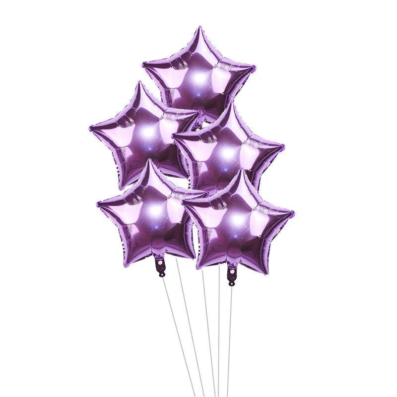 5-Pack 18" Gold Silver Foil Star Balloons – Party Decoration Foil Party Balloons Babs purple 18inch
