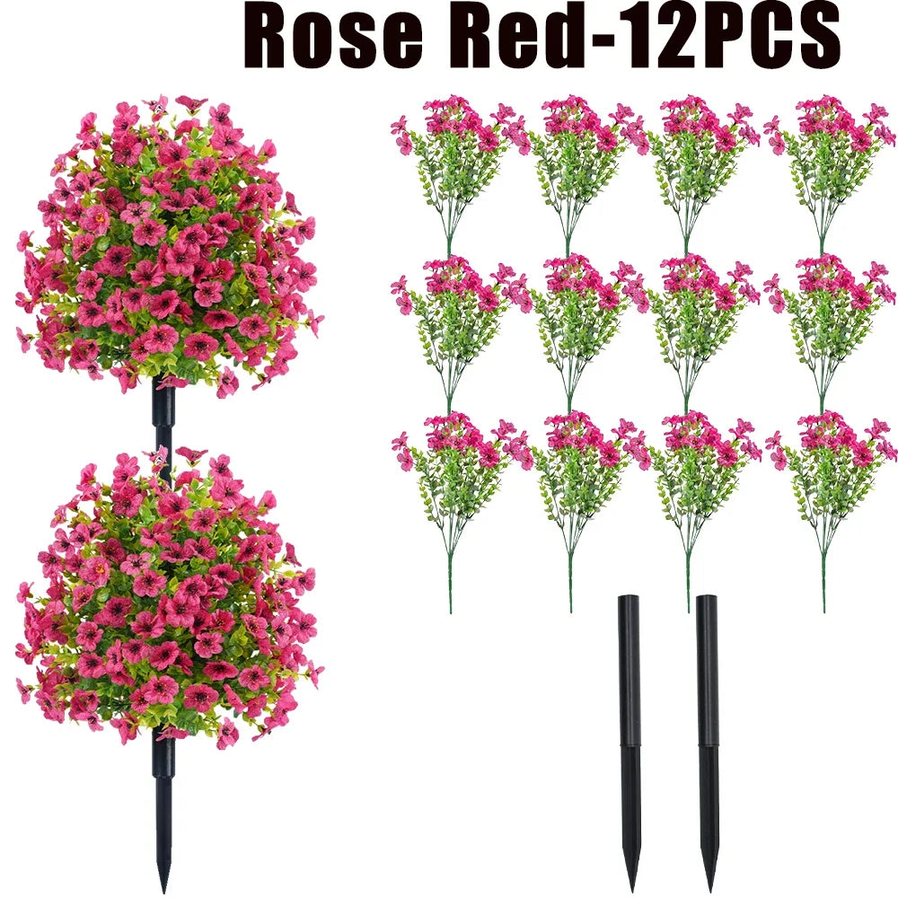 Artificial Eucalyptus Fake Flowers Wedding & Home Décor Bouquet Artificial Floral Decor Babs Rose Red-12PCS