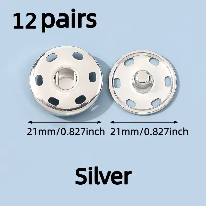 12 Pairs Brass Invisible Snap Buttons for Shirts & Jackets Snap Sewing Buttons Babs silvery