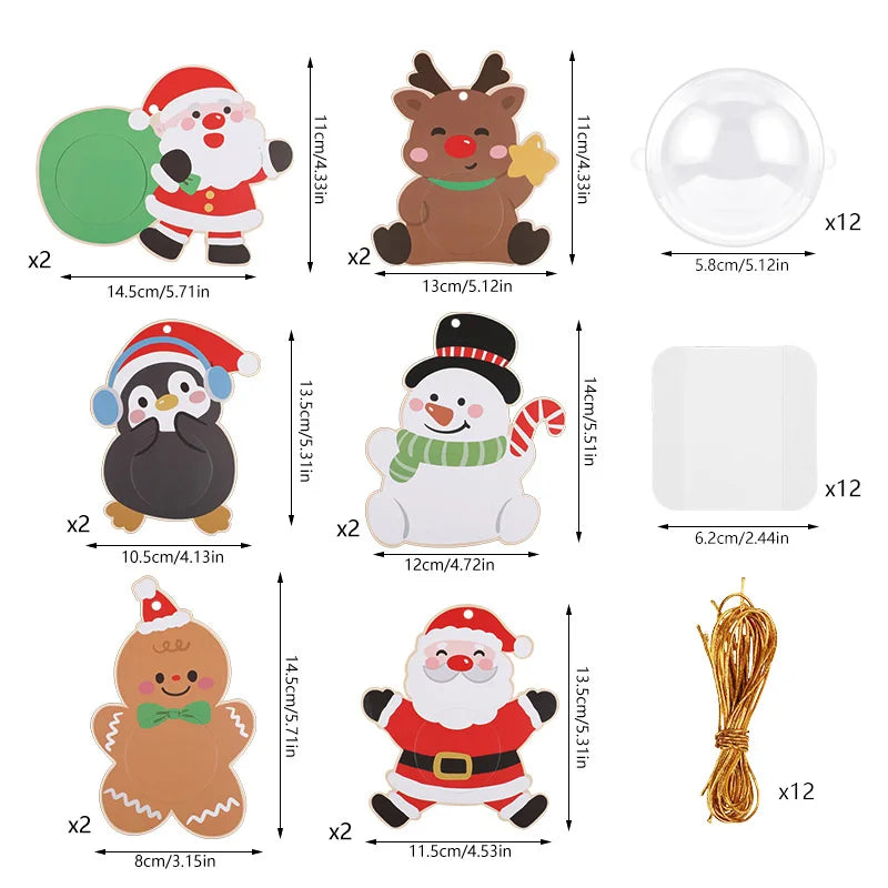 12/24Pcs Christmas Candy Holder Cards & Xmas Tree Pendants Christmas Gift Bags Babs