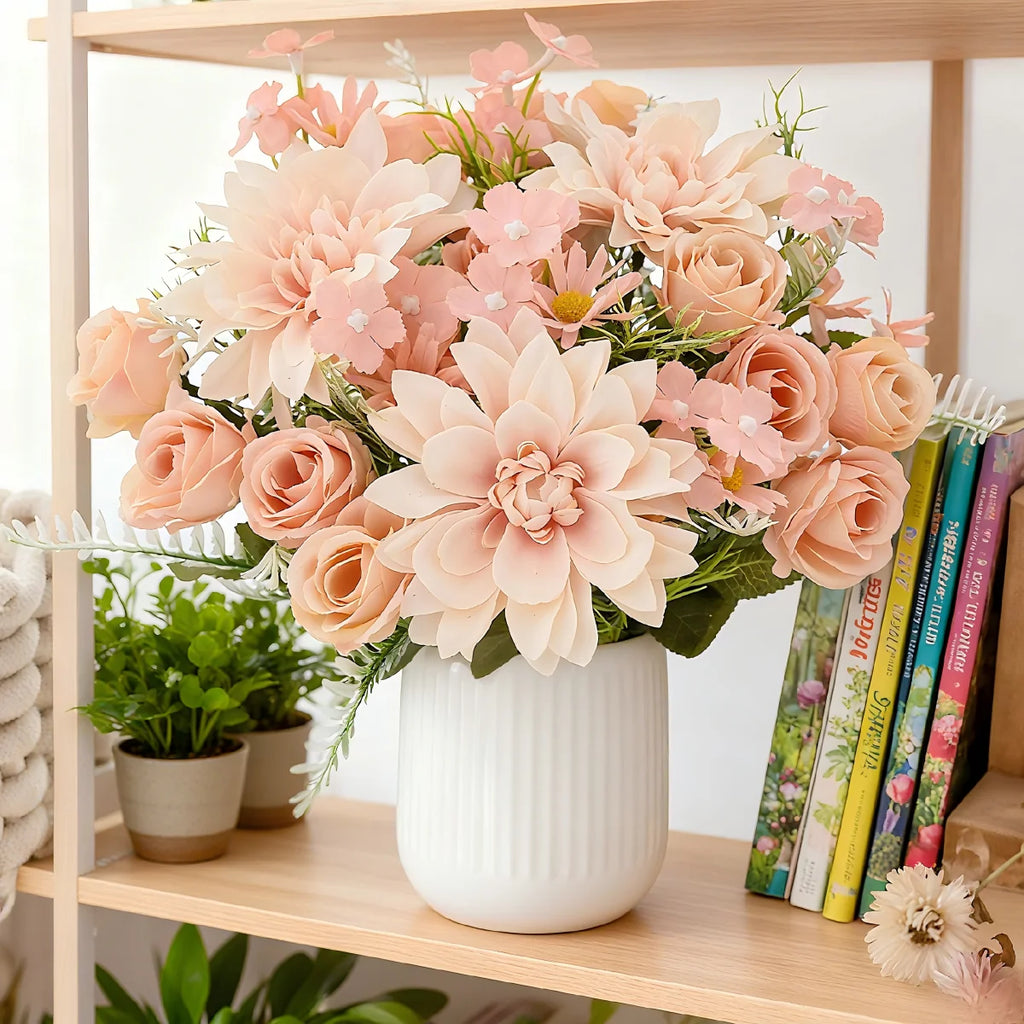 Silk Dahlia Rose Artificial Bouquet – Wedding & Home Decor Artificial Flower Bouquet Babs